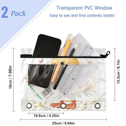 Studying 2 Pack Cute Duck with Flowers 3 Ring Binder Pencil Pouch Bags,Clear Window Zipper Storage Case for Boys Girls School Office Supplies Cosmetics Organizers - color: Multi-duck