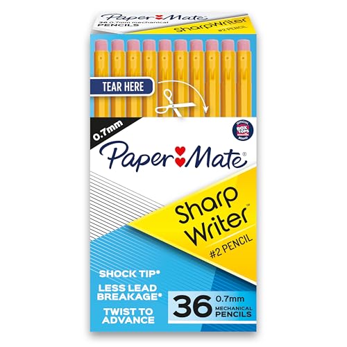 Paper Mate SharpWriter Mechanical Pencils, 0.7 mm #2 Pencil Lead, Yellow, 36 Count - Back to School Supplies - size: 1 Count (Pack of 36)