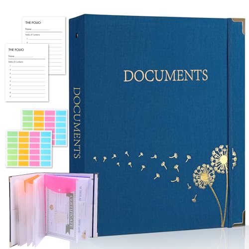 XKDOUS Important Document Organizer with 9 Pockets, Aesthetic Folio Folders 3-Ring Accordion Storage Binders Linen Expanding File Folder for Papers, Documents and Files - color: Sapphire