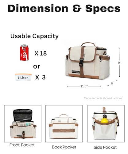 SUNNY BIRD Large Lunch Bag, Thermally Insulated Soft Cooler with Shoulder Strap for Women, Men (Classic Ivory) - color: Classic Ivory