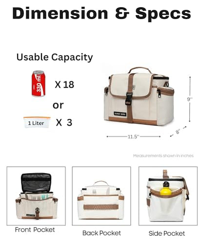 SUNNY BIRD Large Lunch Bag, Thermally Insulated Soft Cooler with Shoulder Strap for Women, Men (Classic Ivory) - color: Classic Ivory