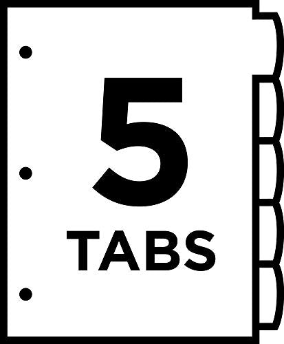 Avery Ultralast Big Tab Plastic Dividers for 3 Ring Binders, 5-Tab Set, Multicolor with White Labels, 1 Set (24900) - size: 5 Tab, style: 1 Set