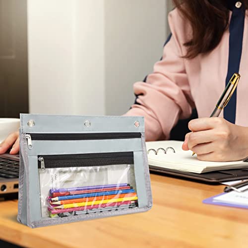 YoeeJob 1 Pack Pencil Pouch for 3 Ring Binder, Expandable Binder Pouches with Zipper, Large Capacity Pen Holder Case with Clear Window School Class Office Organizers, Grey - color: Grey