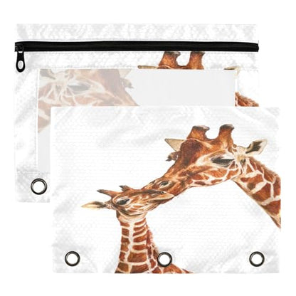 Studying 2 Pack Cute Giraffe Cub and Mom 3 Ring Binder Pencil Pouch Bags,Clear Window Storage Case with Zipper for Boys Girls School Office Supplies Cosmetics Organizers - color: Multi-giraffe