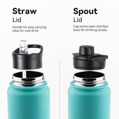 24oz Insulated Water Bottle with Straw Lid, Stainless Steel Metal Water Bottle with Straw & Wide Mouth Lid, Double Wall Vacuum Water Bottle for Hiking Camping, Bubble Gum 1 Pack - color: Bubble Gum, size: 24 Ounces