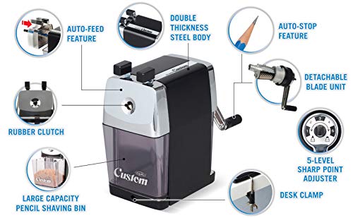 CARL Pencil Sharpener, CC-2000, Black, 5-Point Selector. Manual, Quiet for Office and Home Desks, School Classroom, CUI19018 - color: Black