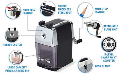 CARL Pencil Sharpener, CC-2000, Black, 5-Point Selector. Manual, Quiet for Office and Home Desks, School Classroom, CUI19018 - color: Black
