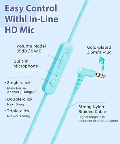 rockpapa Kids Headphones, Wired Headphones for Kids with Microphone, 85/94dB Volume Limiter Head Phones for Girls Boys, Foldable Headphone for School Tablet Laptop Blue Green - color: Blue Green