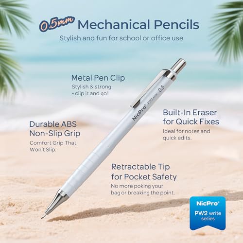 Nicpro Cute Mechanical Pencil Set, 4PCS 0.5mm Pastel Drafting Pencils with 4 Tube HB Lead Refills, 4B Erasers, Rotary Retractable Eraser and Eraser Refill for Writing Sketching Back to School Supplies - style: 0.5mm