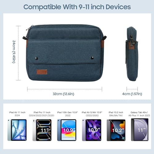 TiMOVO 9-11 Inch Tablet Sleeve Bag with Shoulder Strap, Indigo | Fits iPad 11-inch A16 2025, iPad 10th Gen. 10.9", 9th/8th/7th Gen. 10.2", Air 11/5th/4th Gen. 10.9", Galaxy Tab A9 Plus 11" - color: Indigo