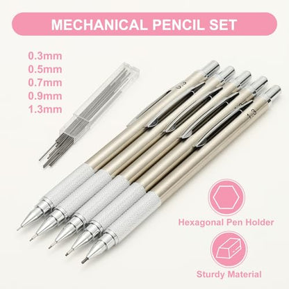 PATIKIL 0.7 mm Mechanical Pencil Set with Lead Refills, Metal Drafting Pencil Artist Lead Holder for Drawing Writing Sketching Marking Art, Silver