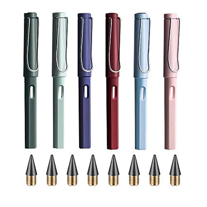6 Sets Everlasting Pencil, Infinity Pen, NO-Sharpening Pencils for Writing Drawing Students Sustainable for Home Office School Supplies (6 Pens + 6 Erasers + 8 Replaceable Nibs) - color: Molandy