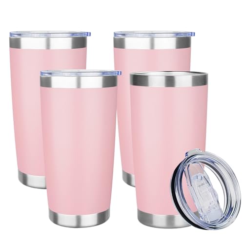 20oz Tumbler with Lid Stainless Steel Insulated Tumblers Travel Coffee Tumbler Bulk Double Wall Vacuum Insulated Water Cup Gifts for Christmas Women Men Her Him Home Office(Pink, 4pack) - color: Pink 4