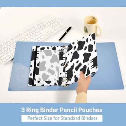 Kcldeci Pencil Pouch for 3 Ring Binder, Cow Print 2 Pack Binder Pencil Pouch with Clear Window Pencil Bags with Zipper Pencil Case for Binder - color: A08