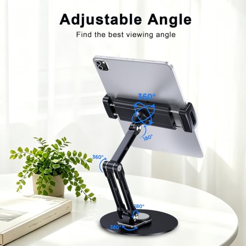 Heavy Duty Tablet Stand, 360° Rotation iPad Holder Stand for Desktop | Adjustable Aluminum Two Arm Bracket Fit For 4.7''-13" Tablets, iPad Pro/Air/Mini, Galaxy Tab, Surface Pro, Kindle Fire - size: Long-Two Arm for Desk