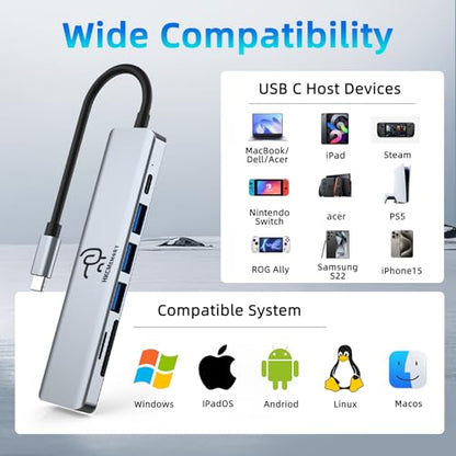 USB C Hub 7 in 1 Adapter, 4K HDMI, 100W PD, 3 USB-A, SD/TF Card Reader, USB C Docking Station for MacBook Pro/Air, Dell XPS, HP, Lenovo Thinkpad, ASUS