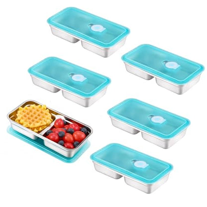 Snack Containers Reusable, Stainless Steel Double Compartment, Dishwasher- Reusable Condiment Containers with Lids 6PCS - color: 6PCS