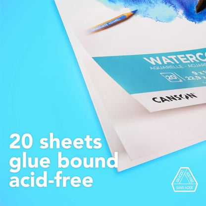 Canson Graduate Watercolor Pad, Foldover, 9x12 inch, 20 Sheets | Artist Paper for Adults and Students - Painting, Gouache, Mixed Media and Ink - size: 9x12 inch