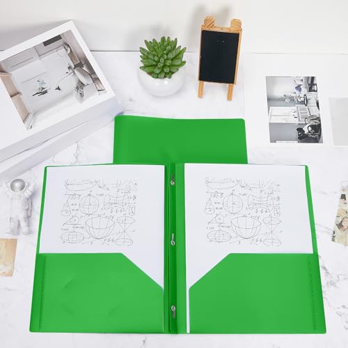 Yeaqee 30 Pcs Plastic Folders with Pockets and Prongs Plastic Folder 2 Pockets 3 Prongs with Business Card Slot Back to School Folders for Students, Teachers, Office Workers (Fresh Green) - color: Fresh Green
