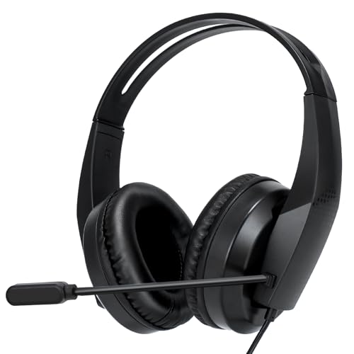 Wired Headset with Mic for Laptop – Computer Headset for Kids Teens Adults with Noise Canceling Microphone & Volume Control – 3.5mm Stereo Headphones with Mute for Home Office Class