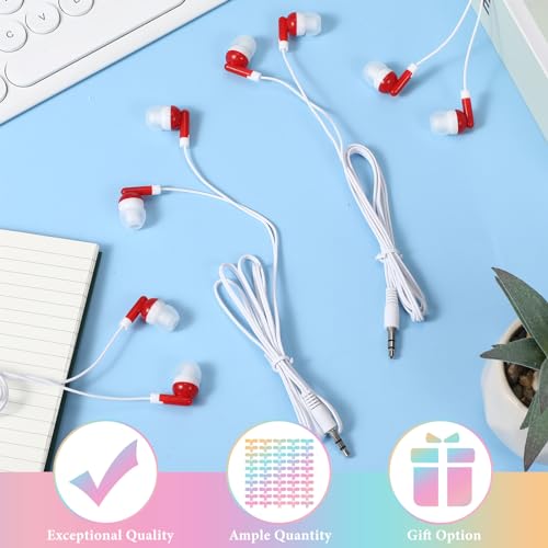 50 Pack Earbud Bulk Headphone for Classroom Earphone Earbud with Wire Individually Bagged Wired in Ear Buds(Red) - color: Red