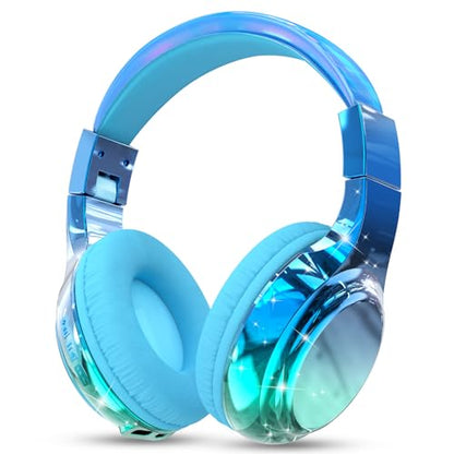 QearFun Kids Bluetooth Headphones, 60H Playtime, 74/85/94dB Safe Volume Limit, Metallic Gradient Wireless Headset with HD Mic, Fast Charging, Foldable, Wired 3.5mm Mode for School/Tablet/Travel - color: Blue