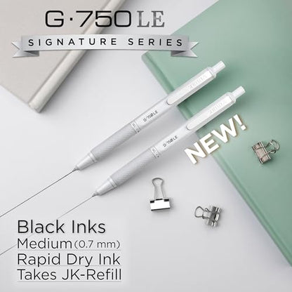 Zebra Pen G-750LE Signature Series Retractable Gel Pen, Black Ink, 0.7mm Medium Point, Pearl White Durable Compact Brass Barrel, Comfort Grip, Rapid Dry Ink, Japanese Craft Detail, 1-Pack (49611)