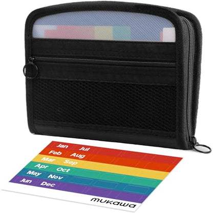 Mukawa 13 Pockets Receipt Coupon Organizer,8x6 Inches,Small Accordion File Organizer with Labels Receipt Cards,Zipper Closure,Receipt Cards, Bill Business, Coupons Storage