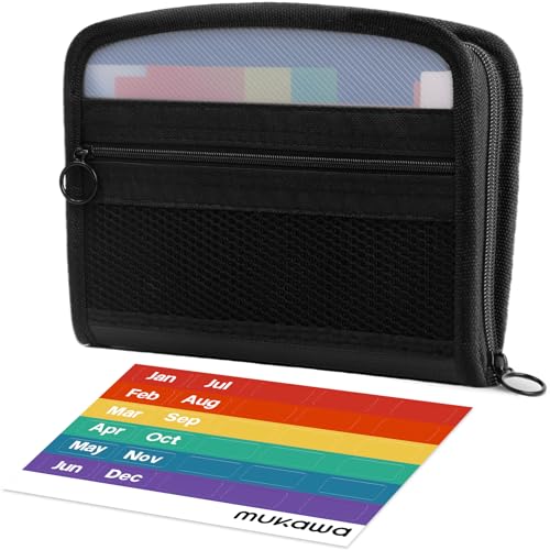 Mukawa 13 Pockets Receipt Coupon Organizer,8x6 Inches,Small Accordion File Organizer with Labels Receipt Cards,Zipper Closure,Receipt Cards, Bill Business, Coupons Storage