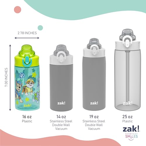 Zak Designs PAW Patrol Sage Kids Water Bottle For School or Travel, 16oz Durable Plastic Water Bottle With Straw, Handle, and Leak-Proof, Pop-Up Spout Cover, 2-Pack Set Chase & Friends - color: PAW Patrol (Chase & Friends)