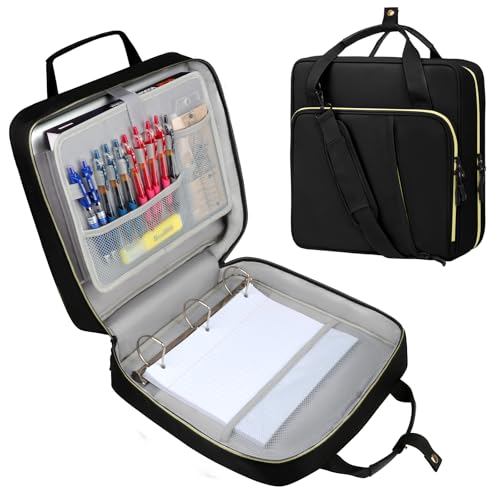 3 D-Ring Zipper Binder 2 inch with Shoulder Strap, Waterproof Oxford Binder with Zipper Storage 500 Sheets Capacity, Multi-Pockets Organizer Bag for 13 in Laptop School& Office Supplies Black - color: Black