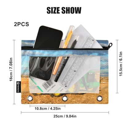 Tractor Pencil Pouch for 3 Ring Binder, Binder Pencil Pouches with Clear Window Zipper Pencil Case for Office College Supplies, 2PCS (B0307) - color: B0307
