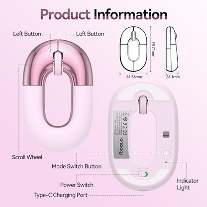Travel Mouse Pink Wireless Mouse for Laptop. Bluetooth Silent Mouse | Rechargeable Portable Cute Donut Mice Dual Mode & 2.4G, 1200 DPI for Mac, iPad, PC - color: Pink