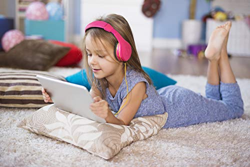 eKids 아동용 헤드폰, 스테레오 사운드, 3.5mm 잭 코드, 아동용 유선 헤드폰, 엉킴 없음, 볼륨 컨트롤, 여행용 오버 이어 어린이 이어폰 핑크 - color: 핑크