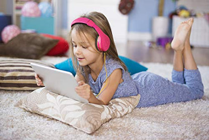 eKids 아동용 헤드폰, 스테레오 사운드, 3.5mm 잭 코드, 아동용 유선 헤드폰, 엉킴 없음, 볼륨 컨트롤, 여행용 오버 이어 어린이 이어폰 핑크 - color: 핑크