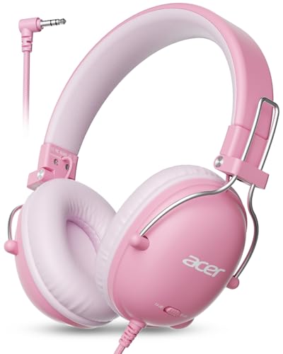 Acer Kids Headphones for School, 74/85dB Safe Volume,Kids Headphones with Cord, 3.5mm Jack, Stereo Sound Wired On-Ear Headphones for Airplane Travel, Boys Girls, Chromebook,Kids Tablet, Pink - color: Pink