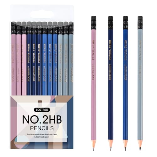ECOTREE Pencils #2 Pre-Sharpened Pencils for Kids Number 2 Pencil with Erasers for School, Writing, 12 Count - color: Morandi, style: 12 COUNT