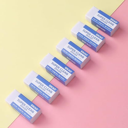 White Erasers, 6 Pack Block Pencil Erasers Super Clean Non-Melting | Soft Erasers for Drawing, Sketching & Art Supplies, Smudge-Free for Homework School & Office - style: White