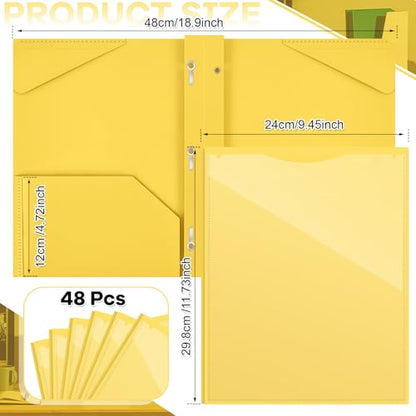 Henoyso 48 Pcs Plastic Folder with Clear Front Pocket and 3 Prongs Heavy Duty Plastic Folders with Card Slot Pocket Folders with Prongs for School Office Home(Yellow) - color: Yellow