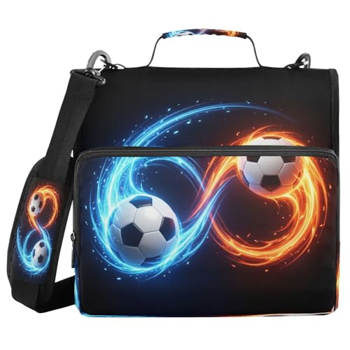 Soccer Ball Black Zipper Binder Bag 3 Ring with Shoulder Strap Zippered Binder Fits 13 Inch Laptop File Folder Document Organizer for College Office Supplies - color: Soccer Ball Black
