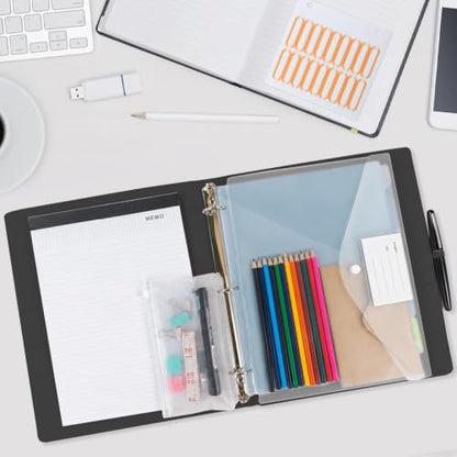 3 Ring Binder with Clipboard,1 Inch Binders with Notepad&5 Dividers with Pockets, Labels,PU Clipboards for School Office(Black,Letter Size) - color: Black, size: Letter Size - 1 Inch