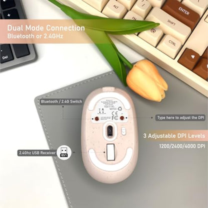 Wireless Mouse (Bluetooth+2.4G) Rechargeable Portable Silent Quiet Computer Mouse with 4000 DPI for Laptop/PC/Mac/MacBook/Chromebook/Surface Pro/iPad/Tablet Ambidextrous (Pink)