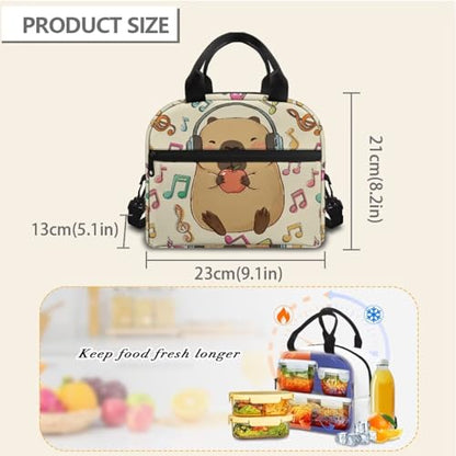 Capybara Simple Modern Lunch Box for Girls 4-6 Note Card Preschool Lunch Box Boys 6-8 One Piece Meal Bag for Kids 8-10 Kindergarten Toddler Children Elementary School Adjustable Strap - color: Note Card Capybara