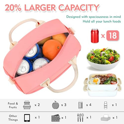 Lunch Bag for Girls and Women, Cute Preppy Lunch Bag with Chenille Letters, Insulated Large Capacity Lunch Tote with Detachable Strap for School, Work & Picnic, Pink - color: Pink