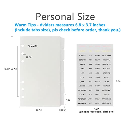 Koqye 12PCS Personal Binder Dividers with 6 Blank Tabs & Planner Stickers | 3.75" x 6.75", Plastic Side Tab Dividers Refillable Page Protectors for 6-Ring Binders, Planner, Agenda - color: Clear - 2 Sets