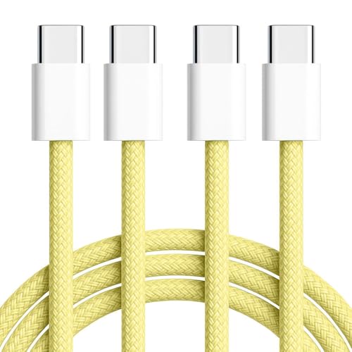 【2-Pack 3.3FT】 USB C to USB C Braided Fast Charging Cable, 60W PD Type-C Power Cord for iPhone 17/16/15 Pro Max, MacBook Air, iPad Pro, Samsung Galaxy, Pixel, Android Auto, CarPlay, Yellow - style: Type C 3.3FT (Yellow)