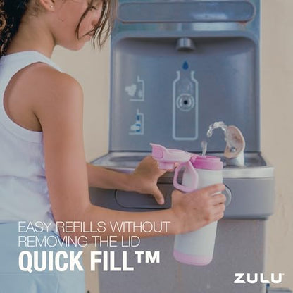 ZULU Powerfill Pro 18oz Kids Stainless Steel Water Bottle with Quick Fill Lid, Triple Wall Vacuum Insulated, Leak Proof Locking Lid, Sip & Chug, Reusable, BPA Free, Dishwasher Safe, Flower Crown - color: Flower Crown