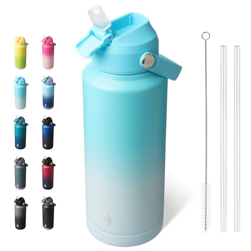 BJPKPK Water Bottle with Straw Lid, 32oz Vacuum Insulated Water Bottles, Metal Stainless Steel Thermo for Sports, Travel, BPA Free Leak Proof Thermo, Cups, Flasks, Tumblers,Sea Salt - color: Sea Salt, size: 32 Ounces
