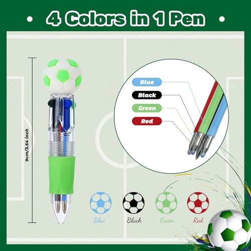 24 Pcs Soccer Party Favors Soccer Multicolor Pen in One 4-in-1 Cute Fun Pens Bulk Kawaii Ballpoint Pen for kids Sports Goodie Bags Stuffers (Soccer) - style: Soccer