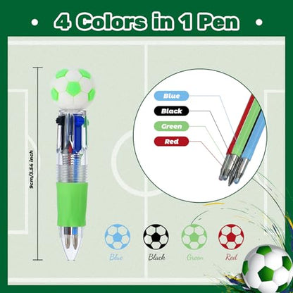 24 Pcs Soccer Party Favors Soccer Multicolor Pen in One 4-in-1 Cute Fun Pens Bulk Kawaii Ballpoint Pen for kids Sports Goodie Bags Stuffers (Soccer) - style: Soccer